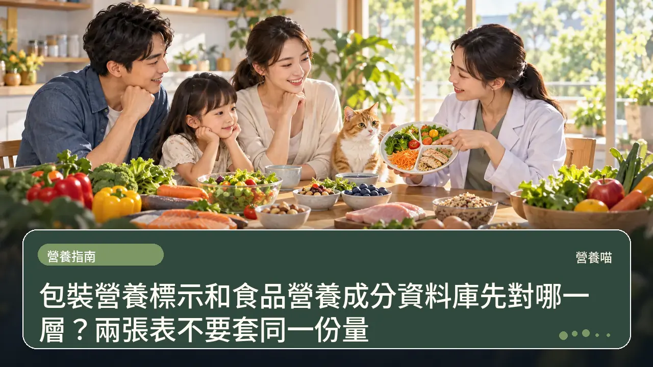 包裝營養標示和食品營養成分資料庫先對哪一層？兩張表不要套同一份量主題插畫